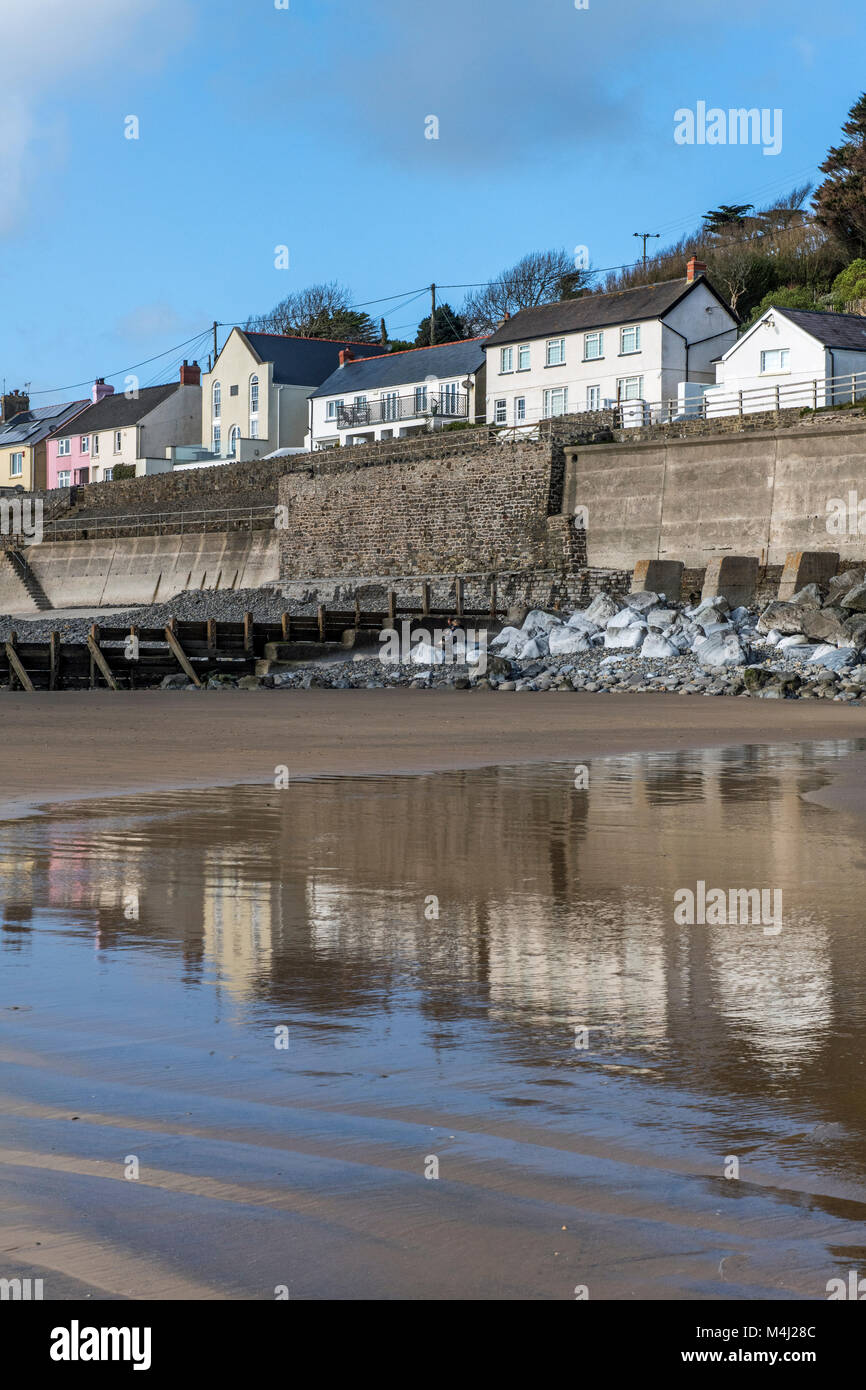 Amroth Villaggio e sulla spiaggia di South Pembrokeshire Coast West Wales Foto Stock