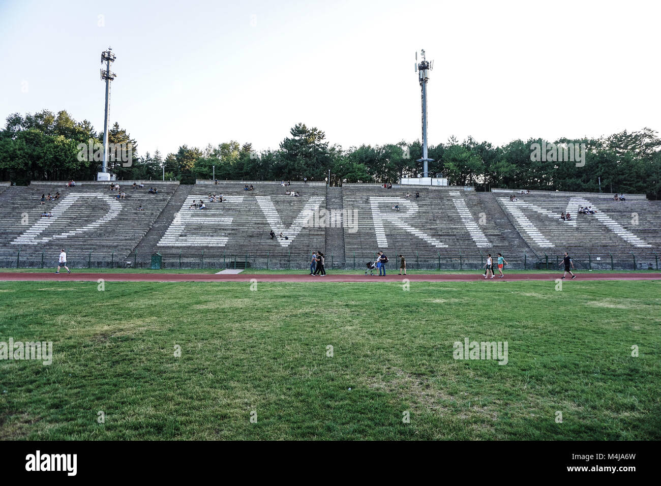 Tristemente famoso stadio denominato 'rivoluzione' presso la Middle East Technical University durante il tramonto Foto Stock