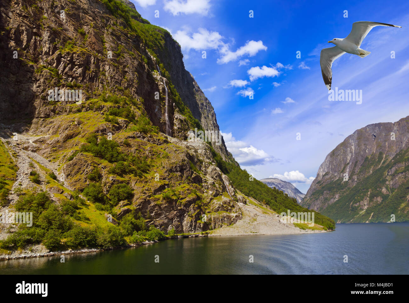 Fjord Naeroyfjord in Norvegia - famoso sito UNESCO Foto Stock