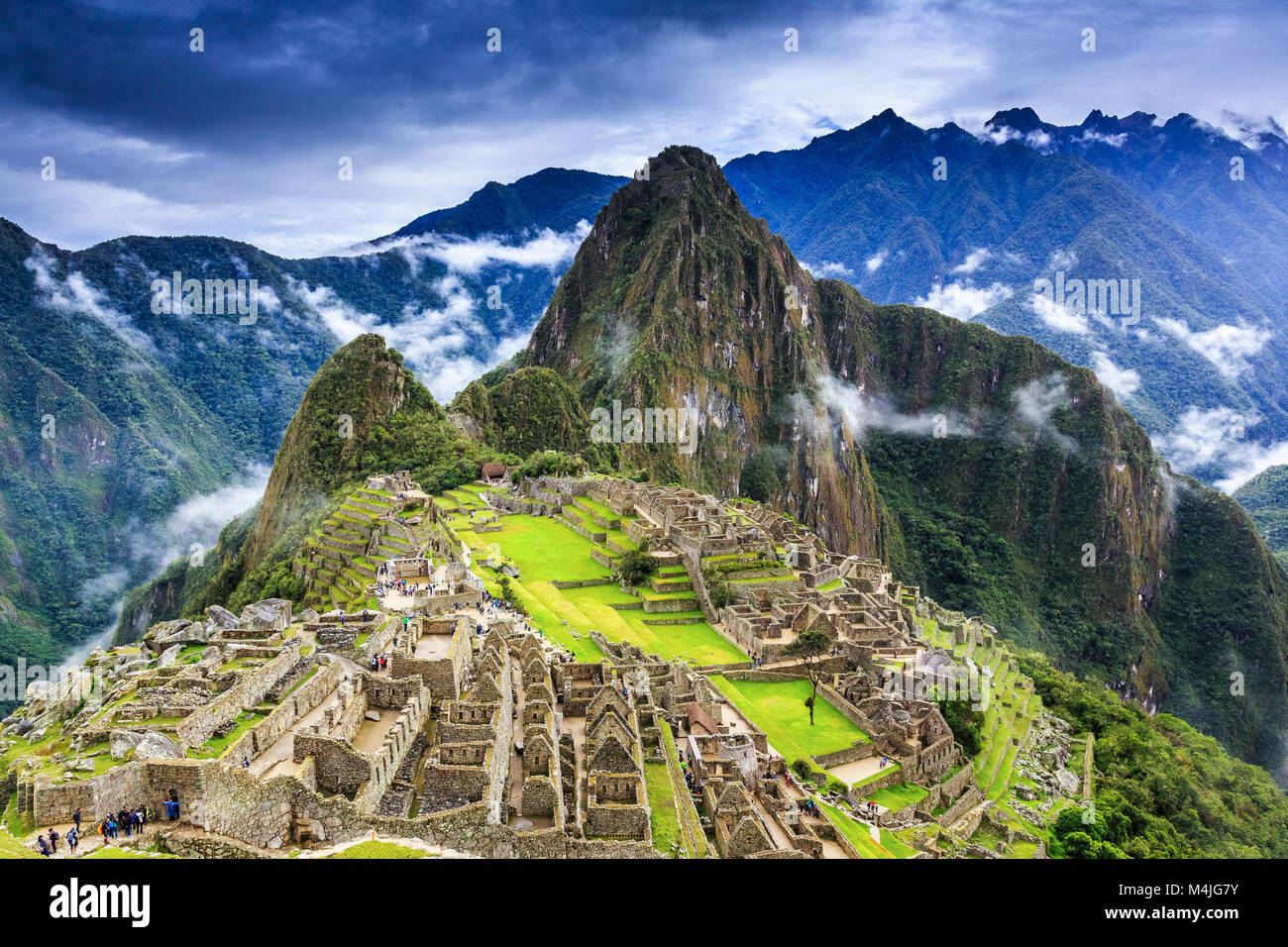 Machu Picchu, Perù. UNESCO - Sito Patrimonio dell'umanità. Una delle Nuove Sette Meraviglie del Mondo Foto Stock
