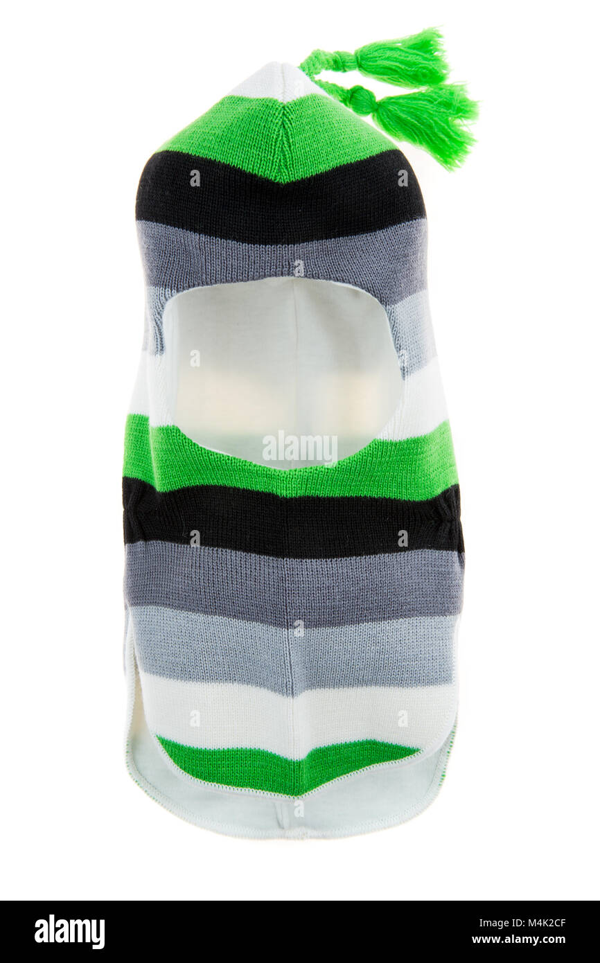 Bambino un foro della maschera da sci, winter hat casco isolato su uno sfondo bianco. Foto Stock