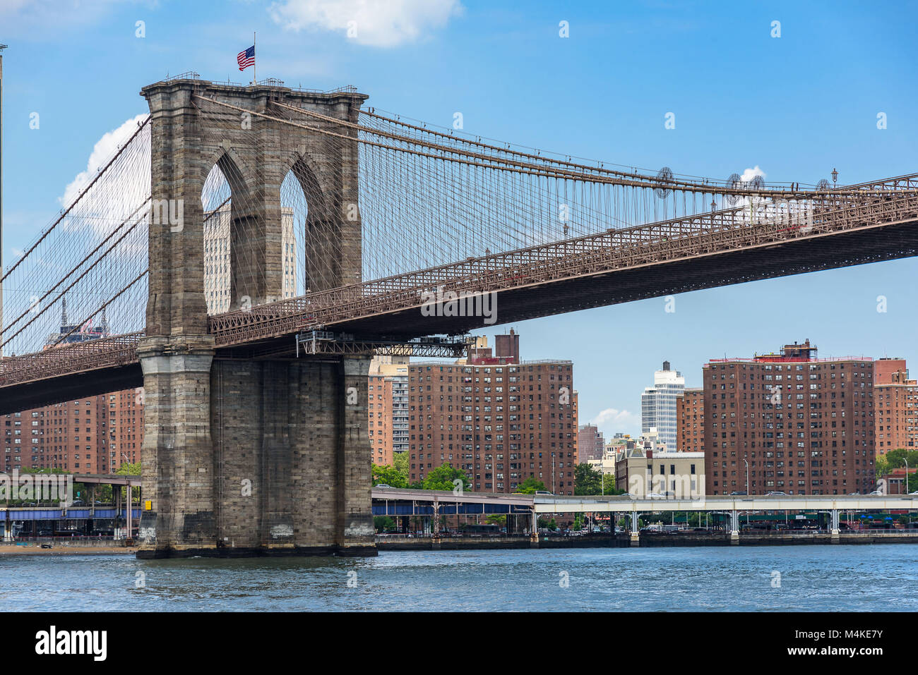 Ponte di Brooklyn, uno dei più antichi ponti di carreggiata, che collega Brooklyn a Manhattan Foto Stock