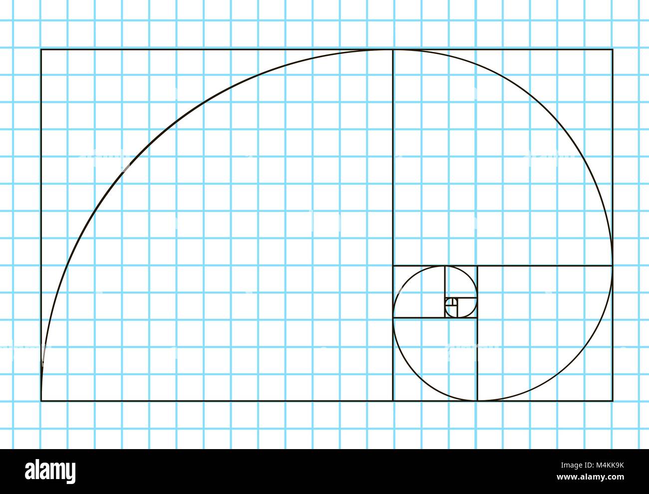 Golden modello rapporto vettore, proporzioni divine, Golden proporzione. Significati universale. Golden spirale, metodo della sezione aurea, array di Fibonacci, Fib Illustrazione Vettoriale