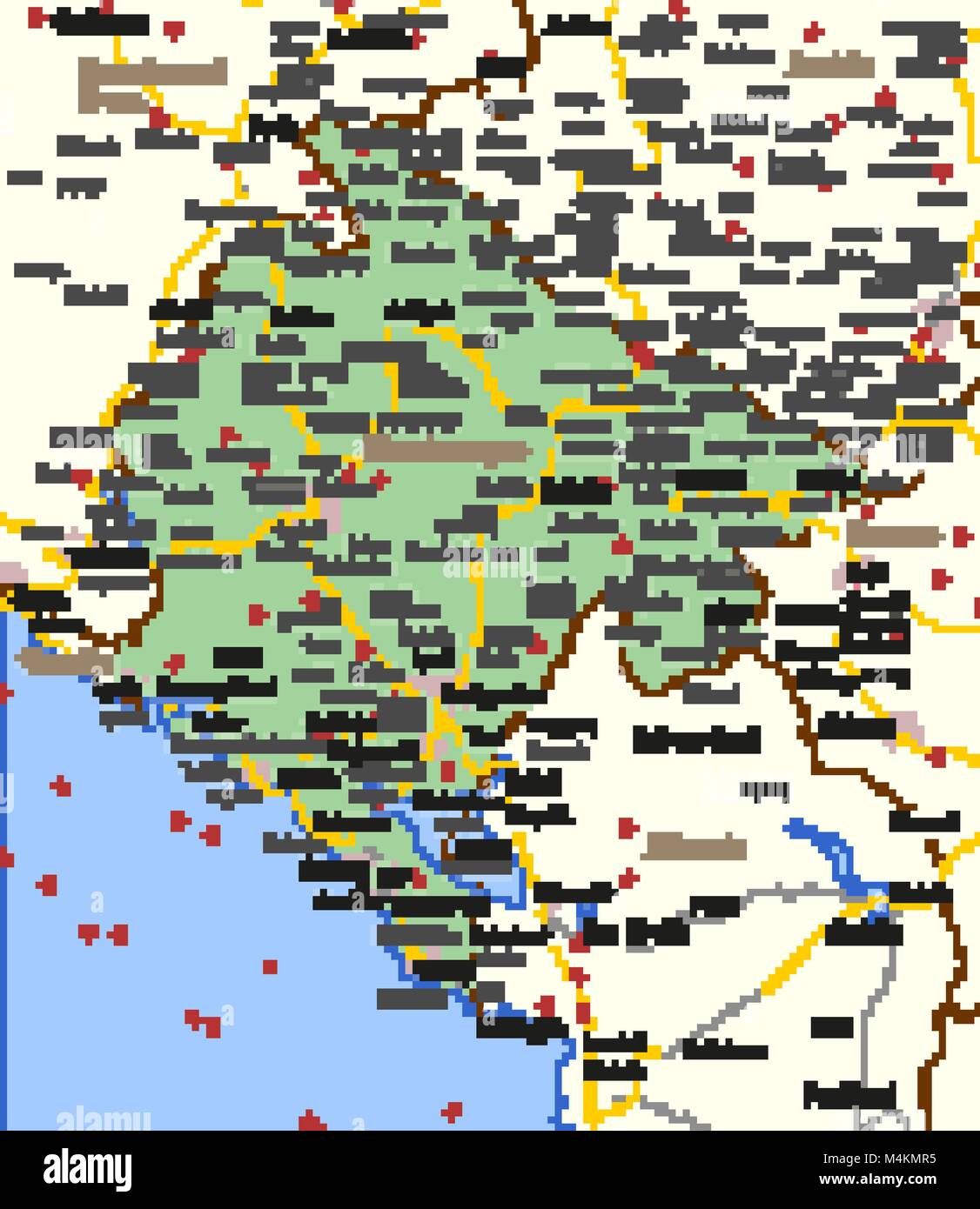 Mappa del Montenegro. Mostra i confini, zone urbane, nomi di località e ...