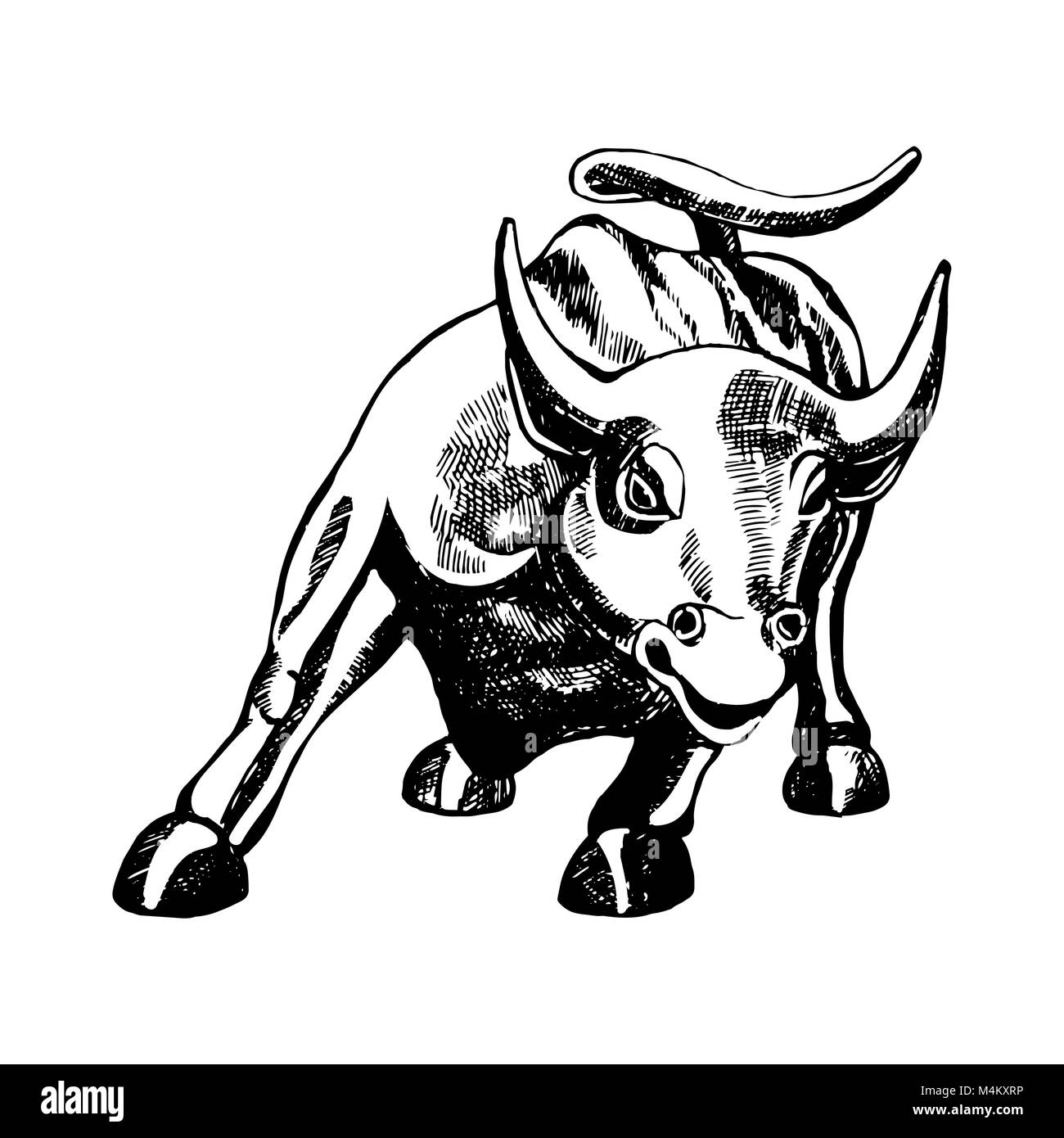 Disegnato a mano stile sketch bull statua. Illustrazione di vettore isolato su sfondo bianco. Illustrazione Vettoriale