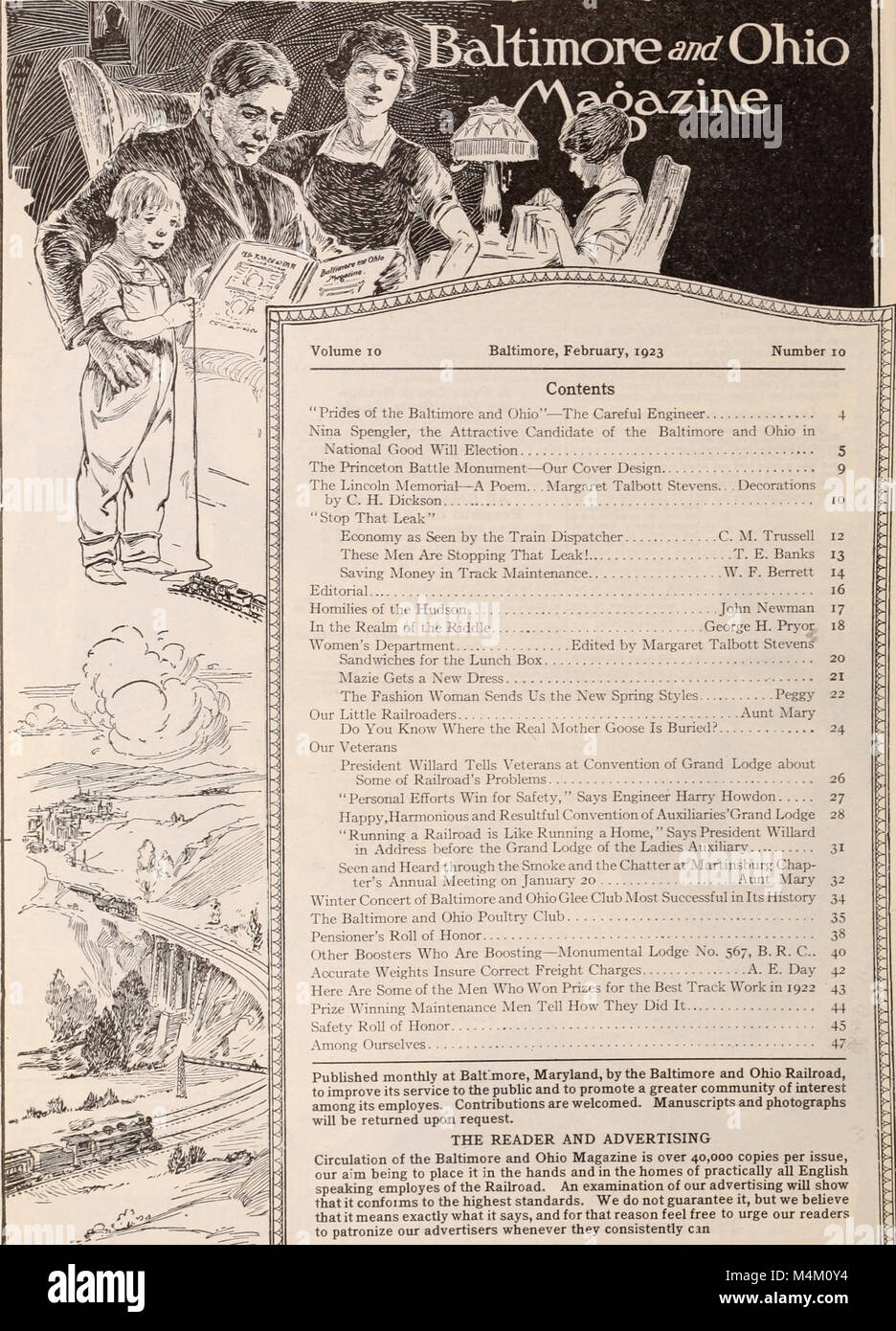 La rivista 1920 "Baltimore and Ohio Employees Magazine" si concentra sugli aggiornamenti aziendali, sulle storie dei dipendenti e sugli sviluppi nel settore ferroviario, fornendo informazioni sulla cultura e sui risultati della forza lavoro. Foto Stock
