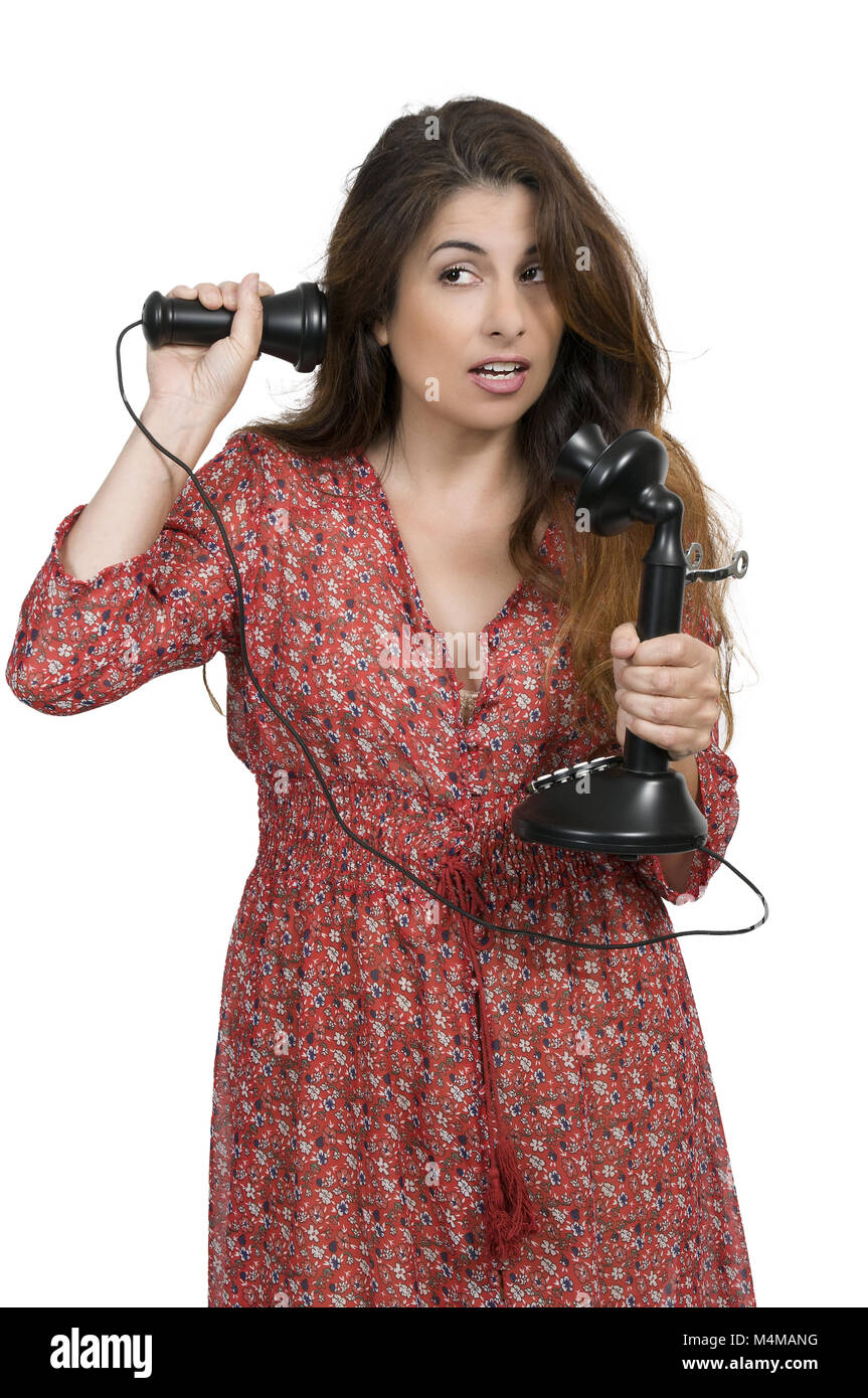 Donna al telefono Foto Stock