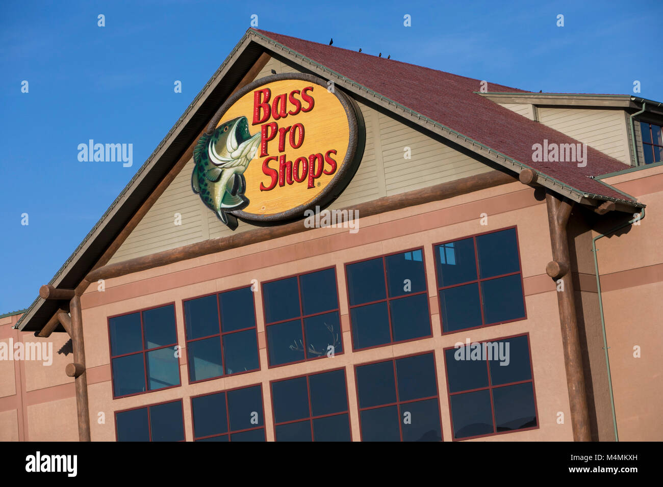 Un segno del logo al di fuori di un Bass Pro Shops store retail in Mesa, Arizona, il 4 febbraio 2018. Foto Stock