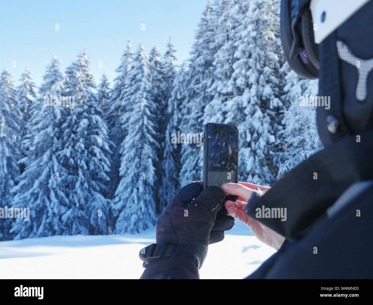 Fotografare il paesaggio invernale smartphone Foto Stock