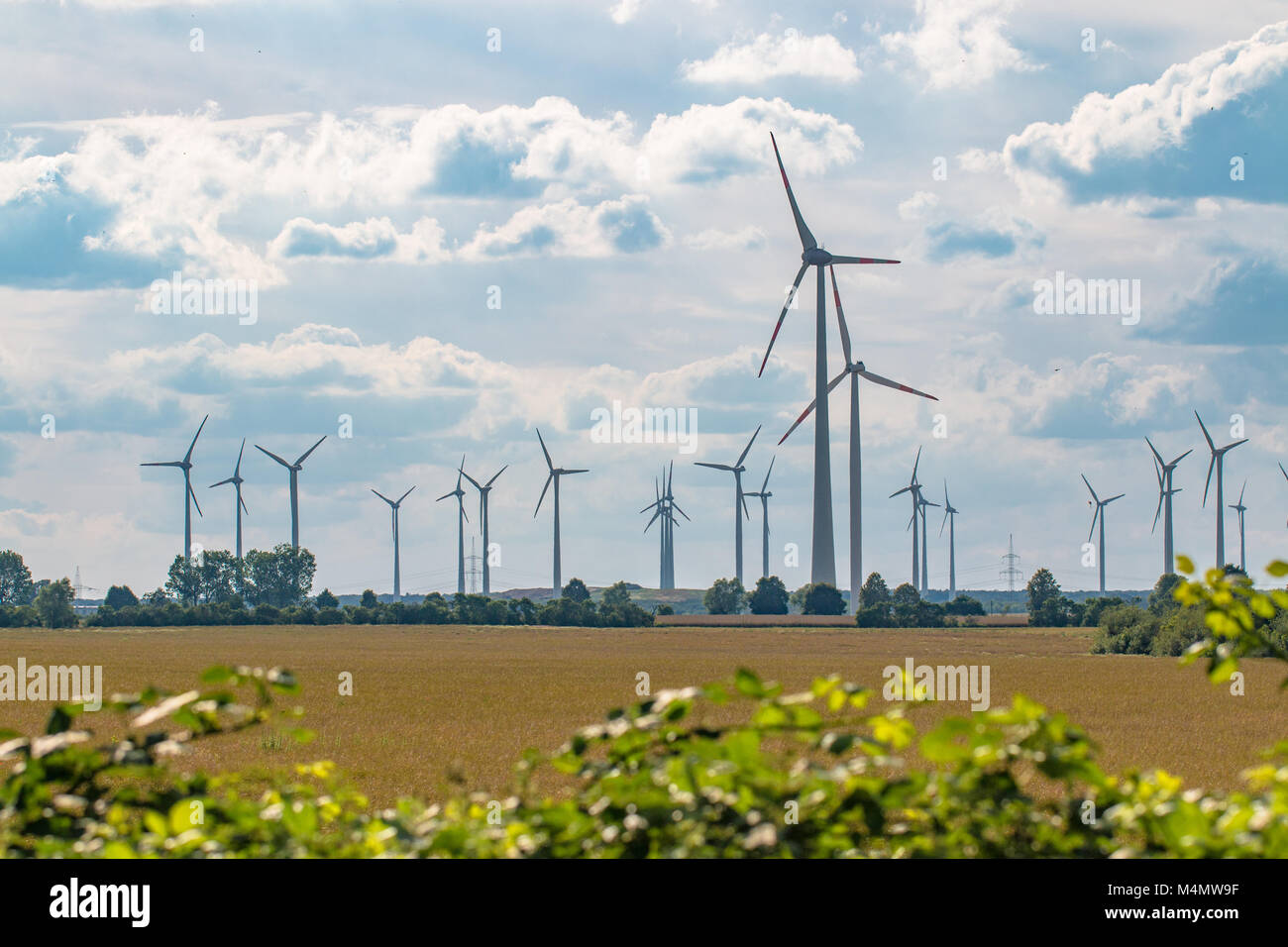 Un sacco di mulini a vento la produzione di energia pulita Foto Stock