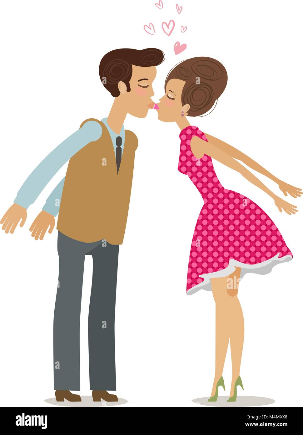 Kiss, amore, romanticismo concetto. Felice coppia baciare. Fumetto illustrazione vettoriale Illustrazione Vettoriale