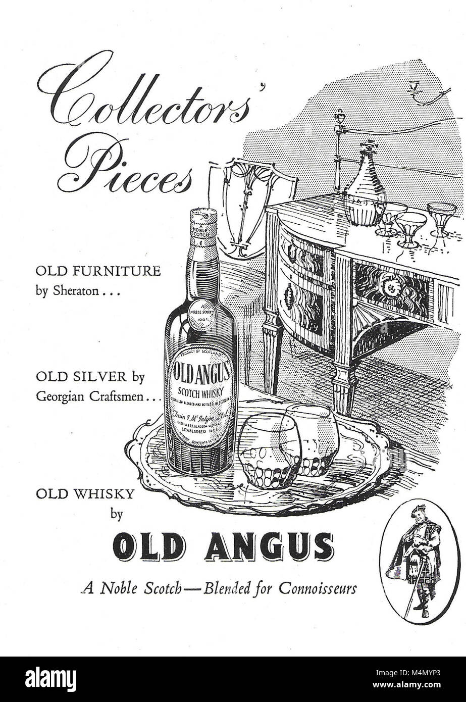 Collezionisti pezzo vecchio Angus scotch whisky annuncio, pubblicità nel paese di vita magazine UK 1951 Foto Stock