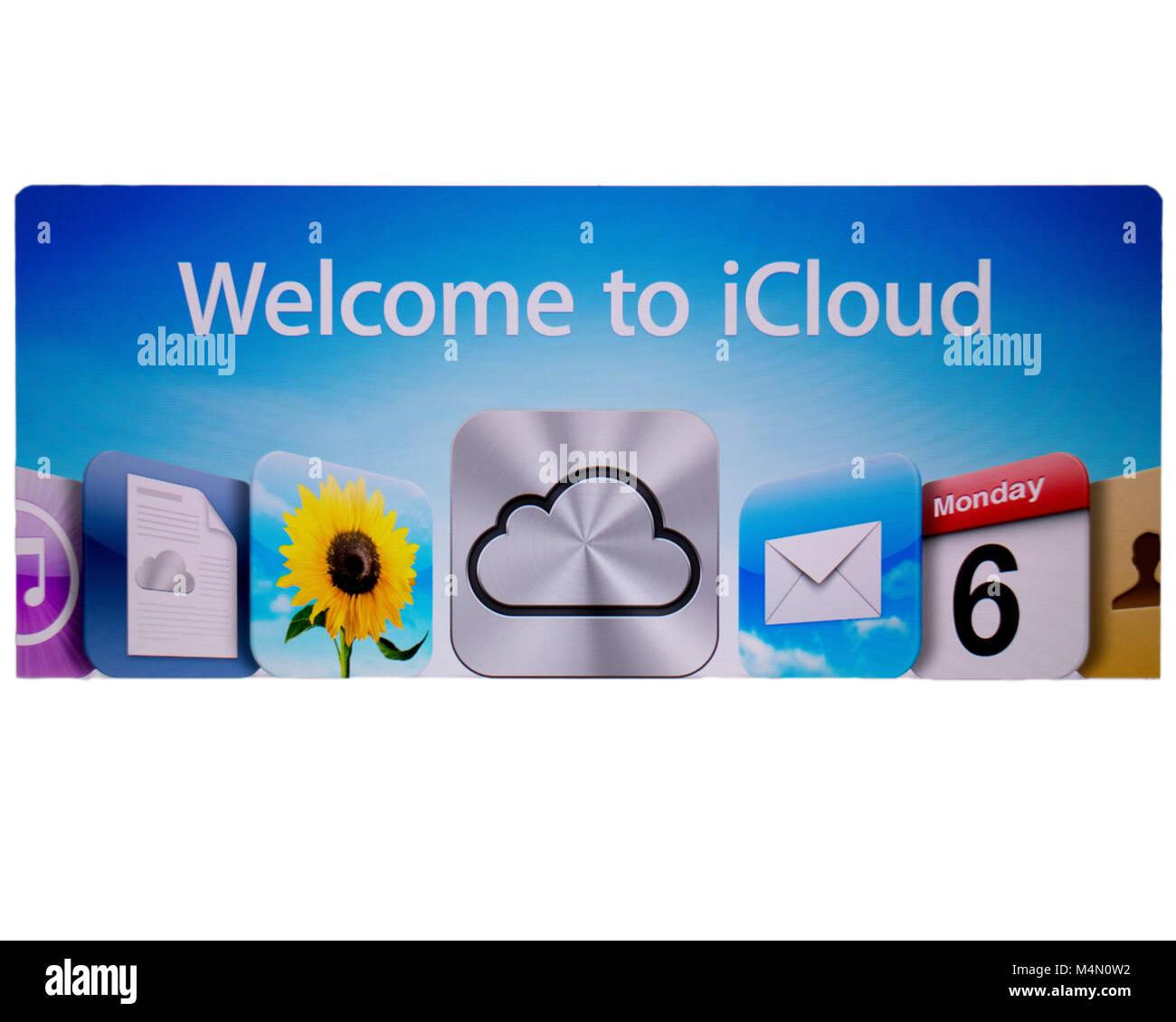 Apple Benvenuto su iCloud icone sullo schermo Foto Stock