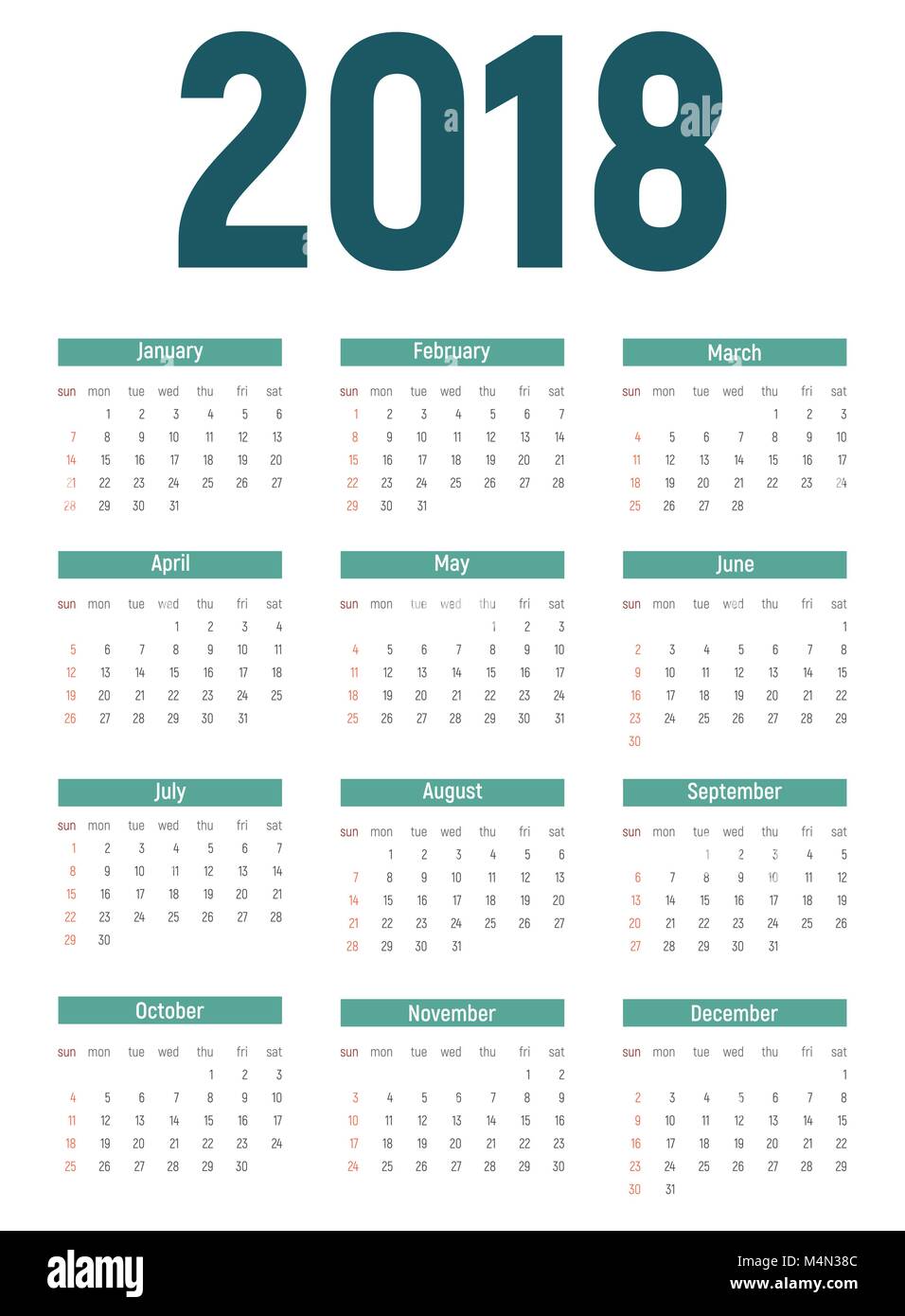 2018 Anno Nuovo calendario illustrazione vettoriale Illustrazione Vettoriale