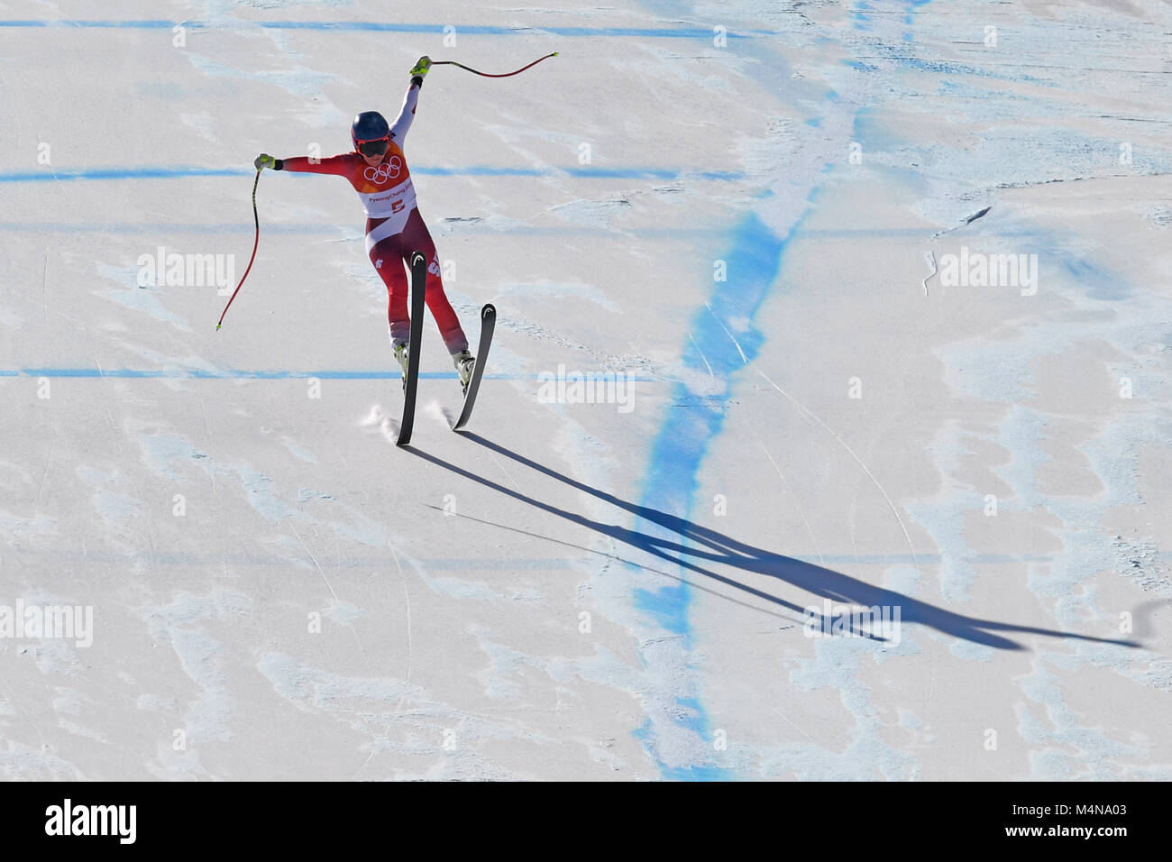 Lara GUT (SUI), Aktion, Zielsprung, sci alpino, onorevoli colleghe Super G, Frauen. Sci alpino, am 17.02.2018, Jeongseon Alpine Center. Olympische Winterspiele 2018 vom 09.02. - 25.02.2018 in PyeongChang. |L'utilizzo in tutto il mondo Foto Stock