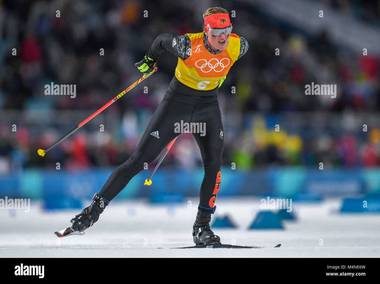 Pyeongchang, Corea del Sud. Xvii Feb, 2018. Victoria Carl dalla Germania durante la donna 4x5km cross-country evento relè nel Alpensia Centro Sci di fondo in Pyeongchang, Corea del Sud, 17 febbraio 2018. Credito: Hendrik Schmidt/dpa-Zentralbild/dpa/Alamy Live News Foto Stock