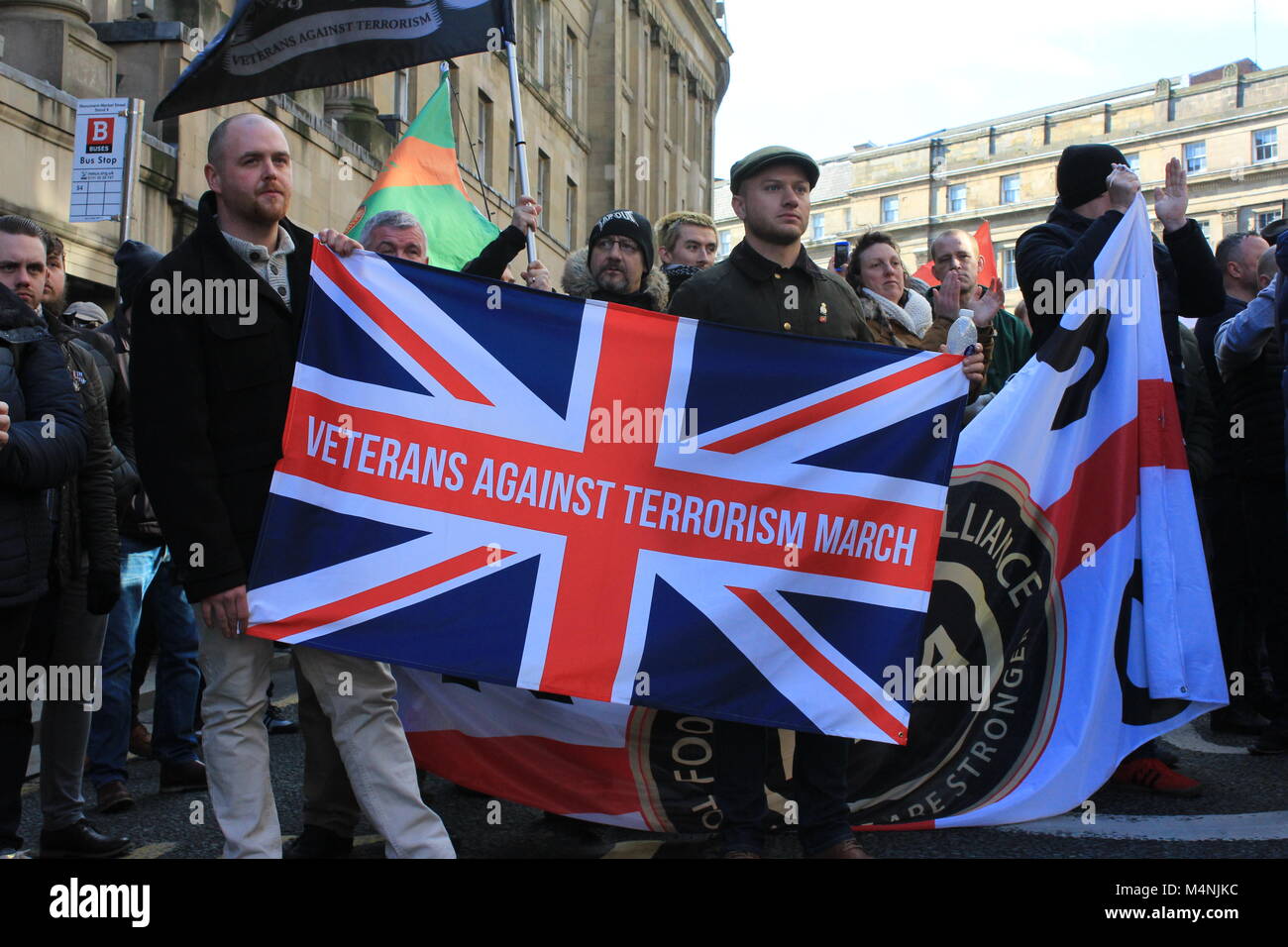 Newcastle upon Tyne, Regno Unito. Xvii Feb, 2018. Di veterani di guerra contro il terrorismo marzo attraverso il centro cittadino di Newcastle. Febbraio 17 2018, UK, David Whinham/Alamy Live News Foto Stock