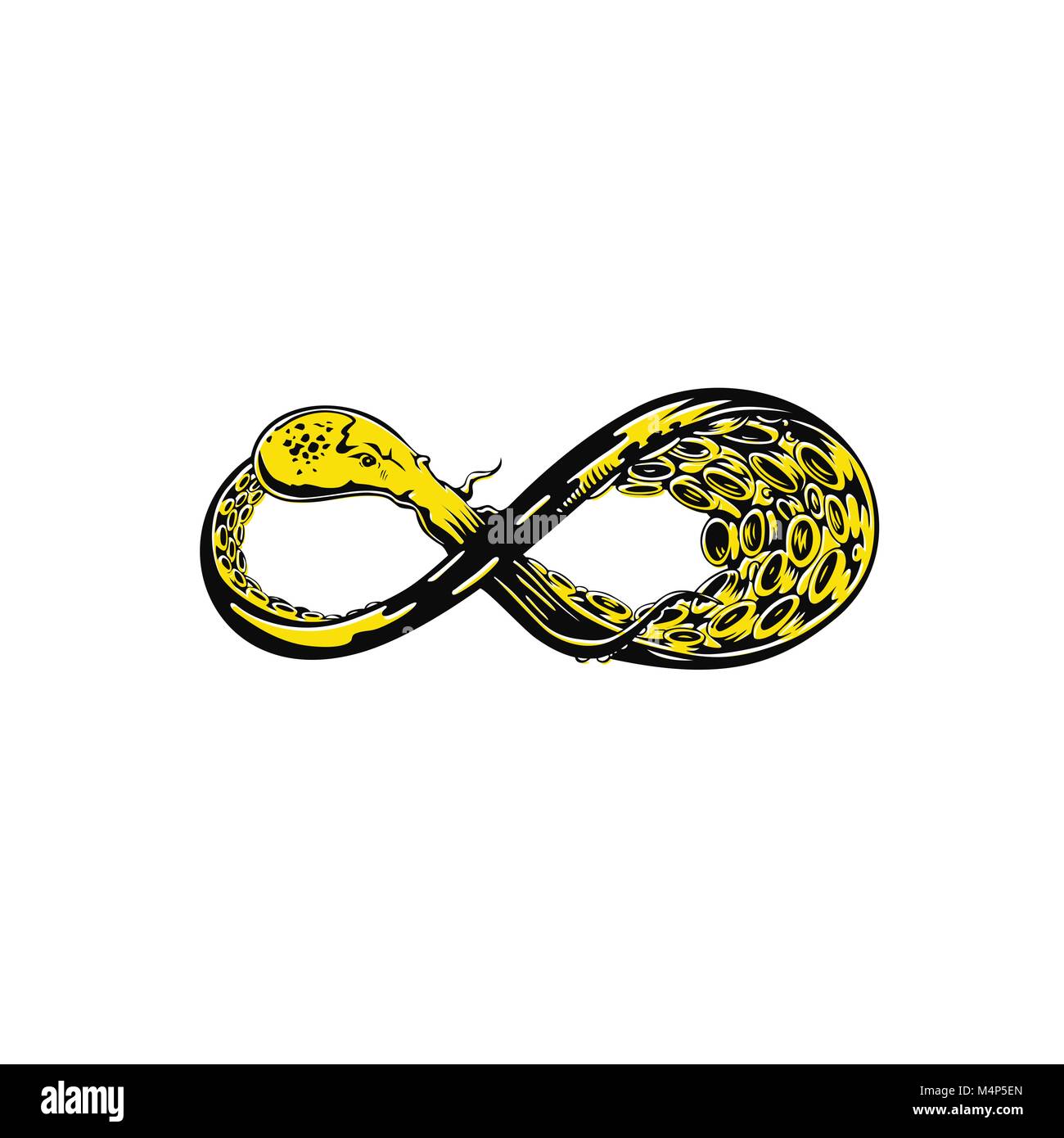 Infinito giallo tentacolo di polipo illustrazione vettoriale design. Illustrazione Vettoriale