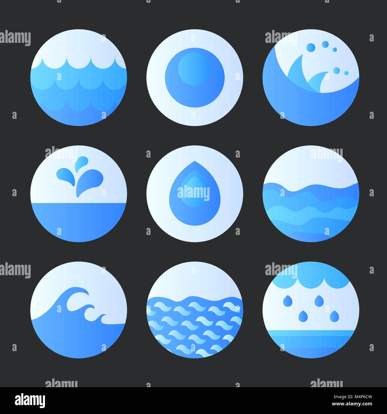 Set di abstract di acqua piatta icone Illustrazione Vettoriale