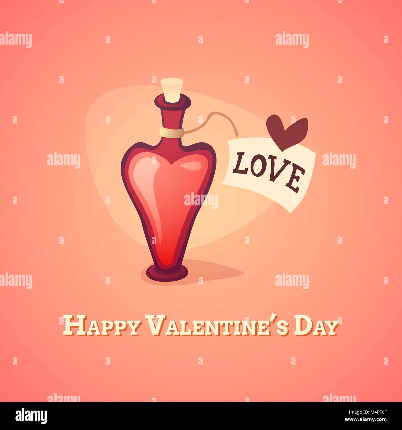 Cartoon pozione d'amore icona a forma di cuore con la lettera l'etichetta Illustrazione Vettoriale