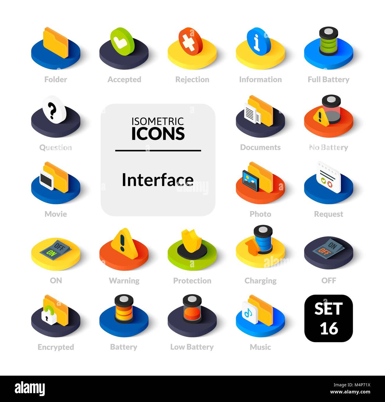 Le icone a colori impostati nel piatto illustrazione isometrica stile, vettore collezione Illustrazione Vettoriale