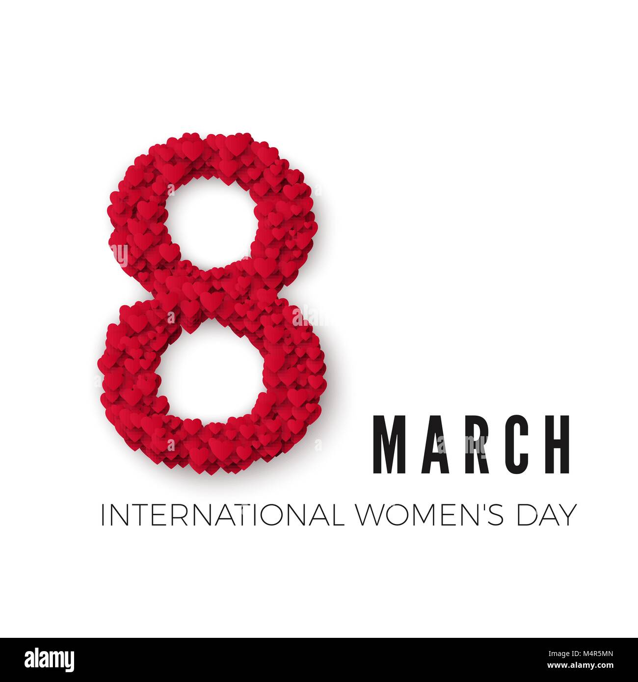International felice giornata della donna celebrazione concetto. con cuore elegante decorato testo 8 Marzo su sfondo bianco. Illustrazione Vettoriale Illustrazione Vettoriale