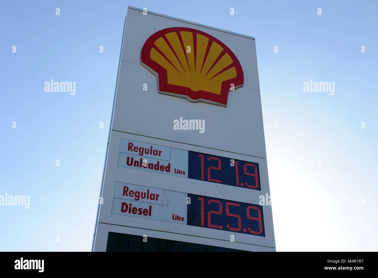 Royal Dutch Shell sign in corrispondenza di una stazione di benzina a Londra in Inghilterra Foto Stock