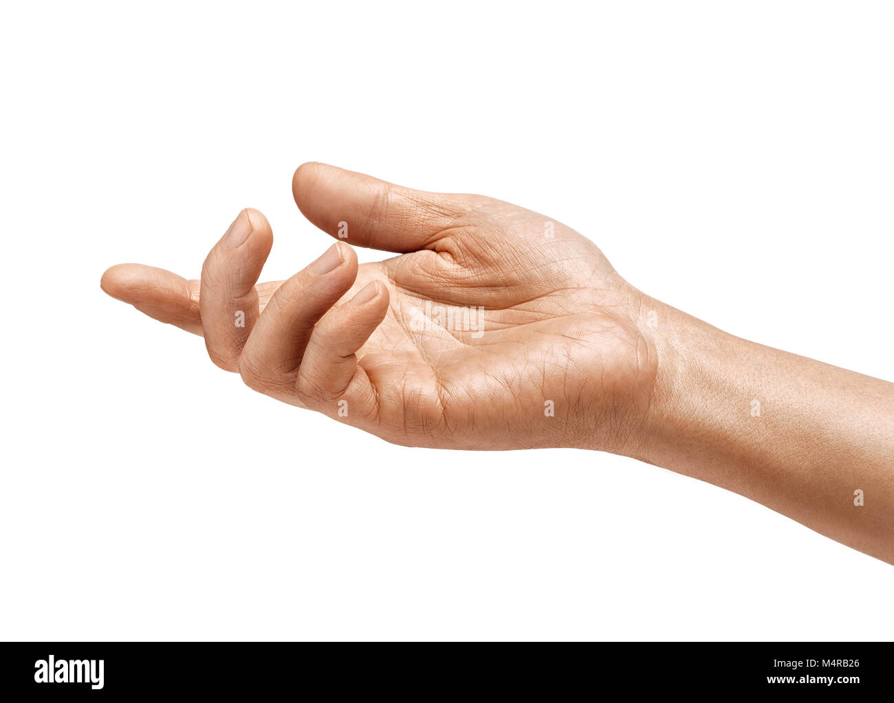Mano d'uomo segno isolato su sfondo bianco. Palm, vicino. Alta risoluzione prodotto Foto Stock