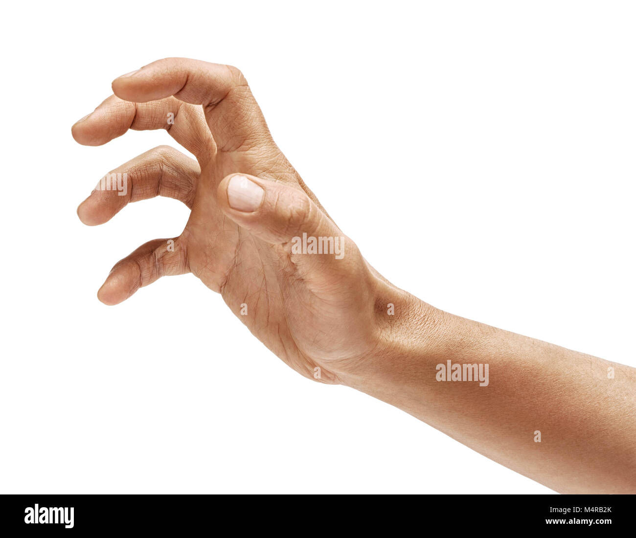 Ben maschio a forma di mano per raggiungere qualcosa di isolato su uno sfondo bianco. Close up. Alta risoluzione prodotto Foto Stock
