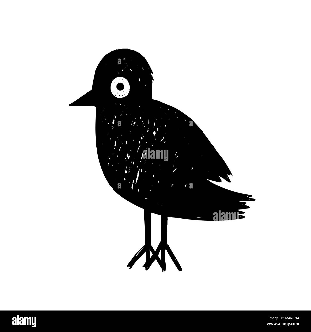 Cartoon black bird. Cartoon carino carattere. Illustrazione Vettoriale