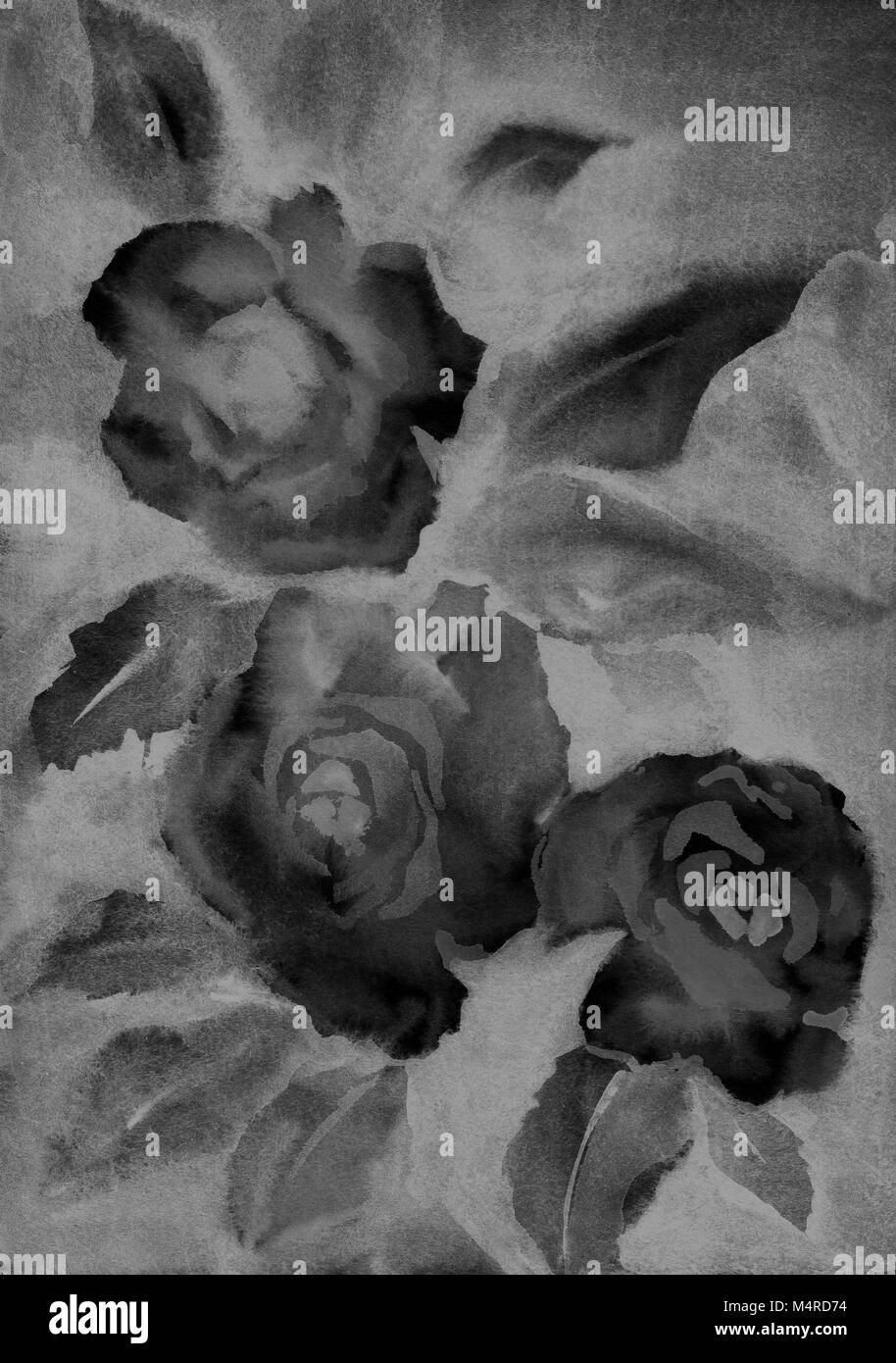 Colorato sfondo ad acquerello con rose Foto Stock