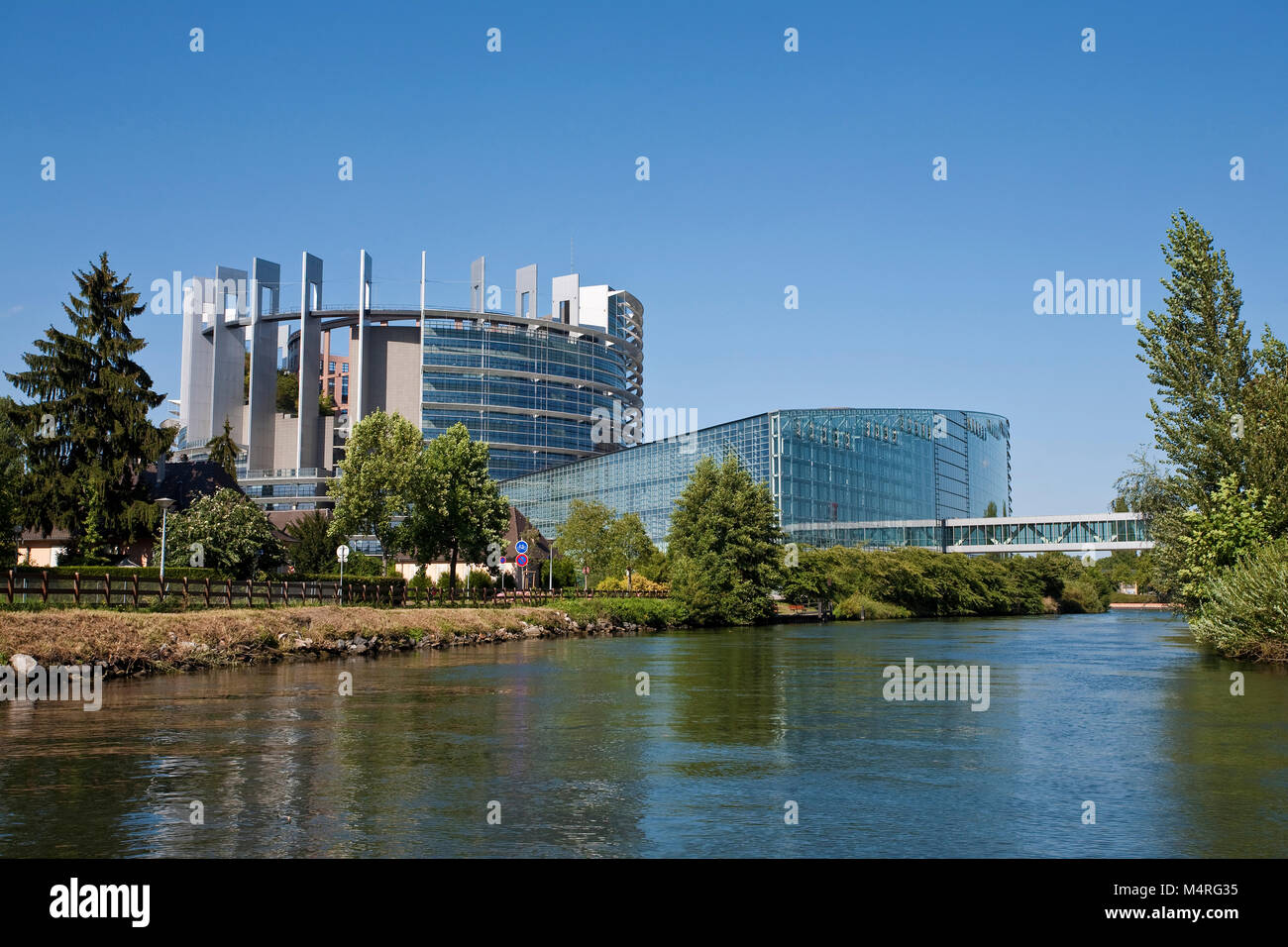 Parlamento europeo al fiume Ill, Strasburgo, Alsazia, Bas-Rhin, Francia, Europa Foto Stock