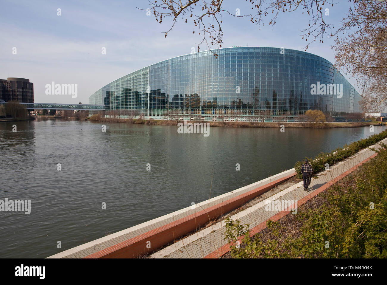 Parlamento europeo al fiume Ill, Strasburgo, Alsazia, Bas-Rhin, Francia, Europa Foto Stock