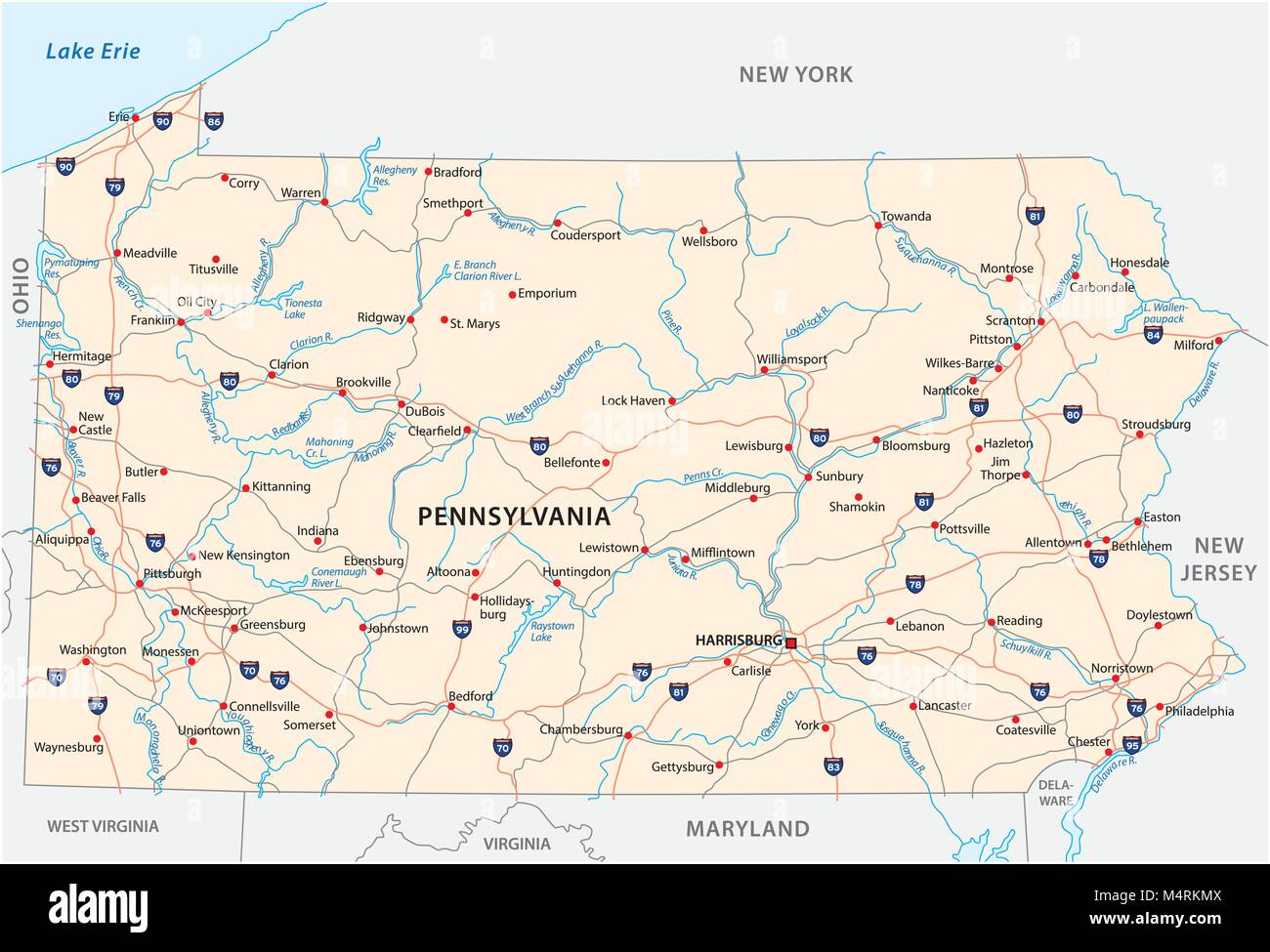 In Pennsylvania road mappa vettoriale Illustrazione Vettoriale