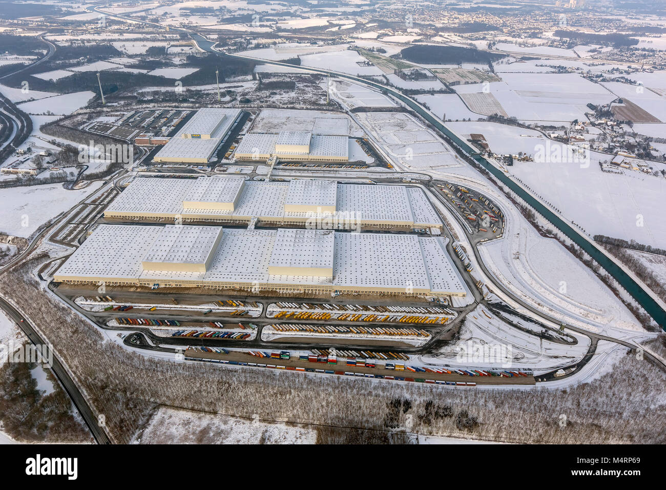 Vista aerea, magazzino IKEA IKEA Europa logistica, Dortmund, la zona della Ruhr, Renania settentrionale-Vestfalia, Germania, Europa, Dortmund, la zona della Ruhr, Nord Rhine-Wes Foto Stock