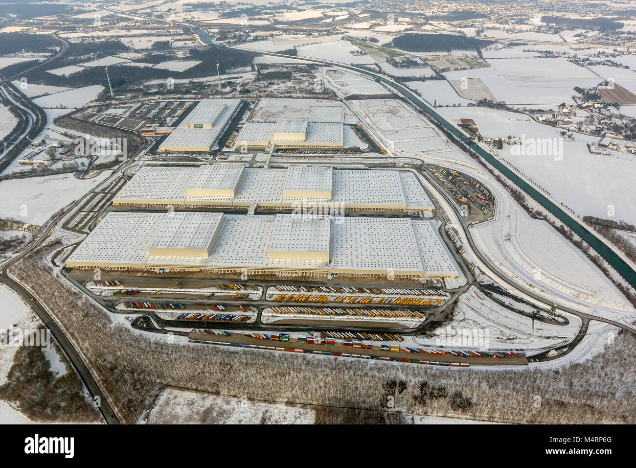 Vista aerea, magazzino IKEA IKEA Europa logistica, Dortmund, la zona della Ruhr, Renania settentrionale-Vestfalia, Germania, Europa, Dortmund, la zona della Ruhr, Nord Rhine-Wes Foto Stock