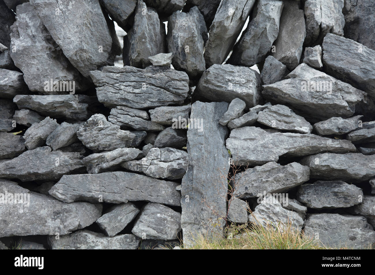 Dettaglio di un tradizionale in pietra a secco a parete, Burren, County Clare, Irlanda. Foto Stock