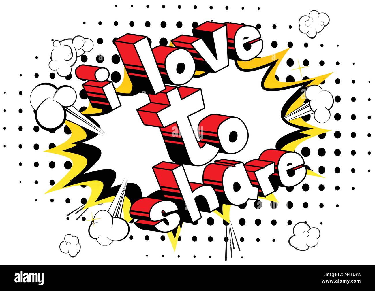 Amo condividere - in stile fumetto una frase su sfondo astratto. Illustrazione Vettoriale