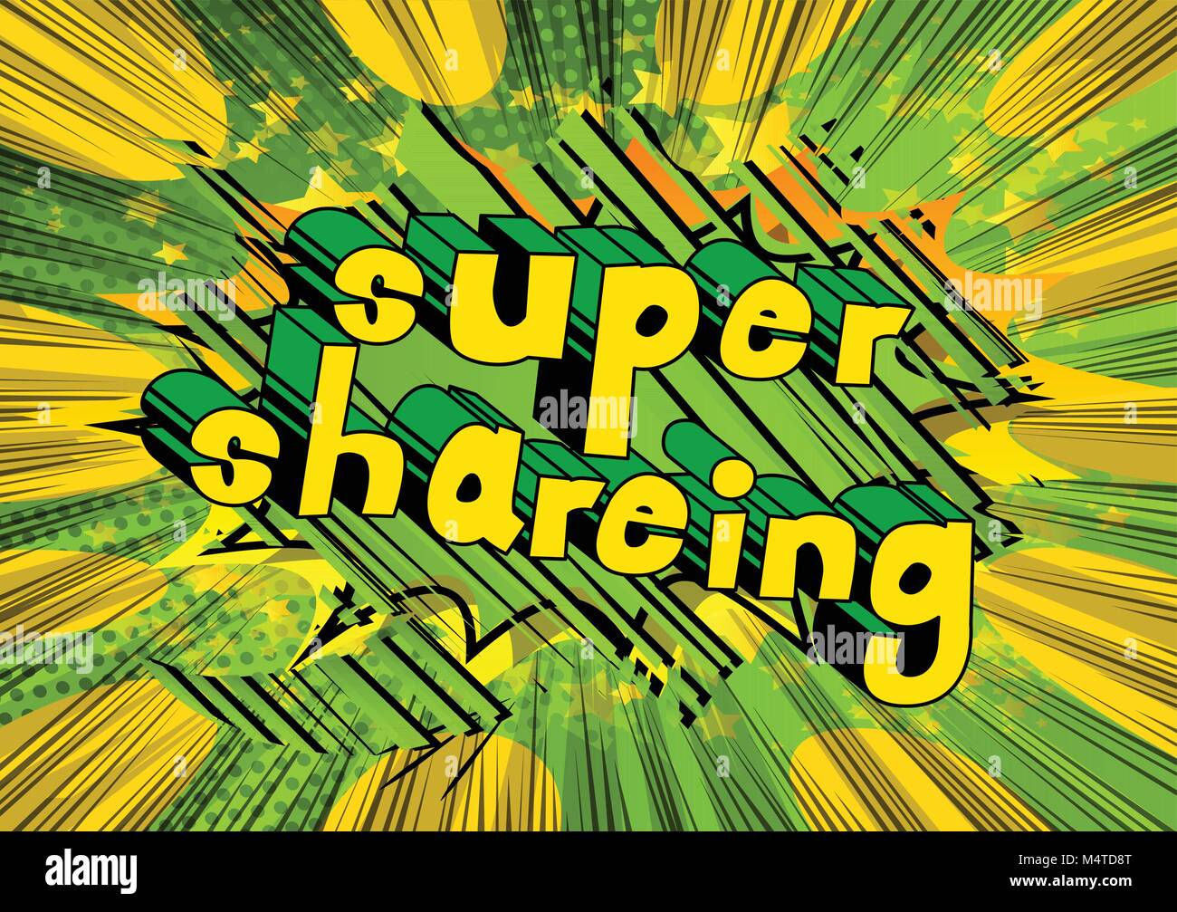 Super Shareing - stile fumetto una frase su sfondo astratto. Illustrazione Vettoriale