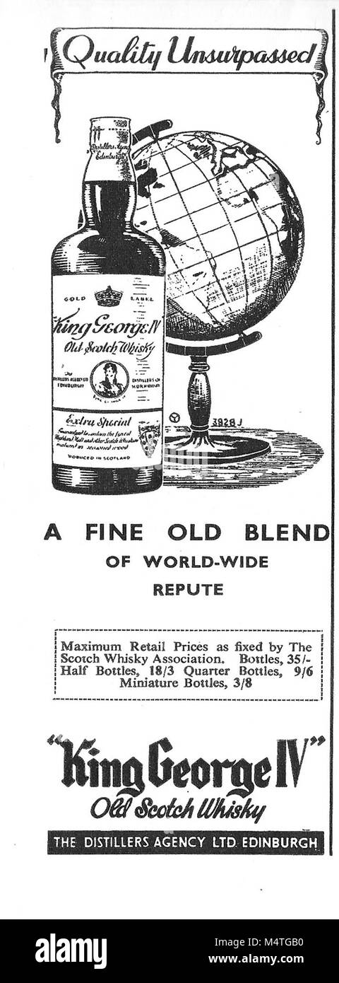 Il re George IV scotch whisky blend annuncio, pubblicità nel paese di vita magazine UK 1951 Foto Stock