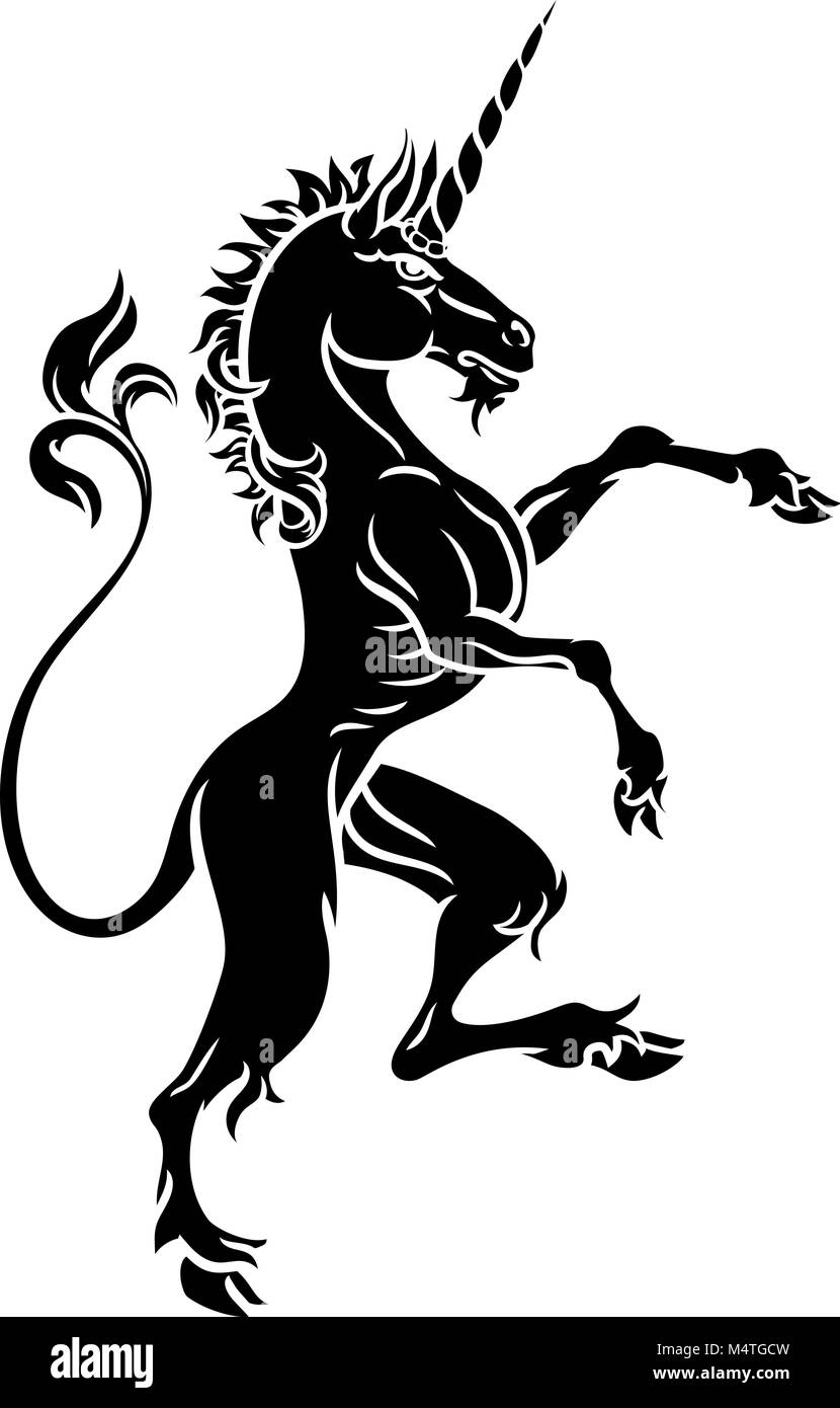 Unicorn araldico cresta rampante stemma Illustrazione Vettoriale
