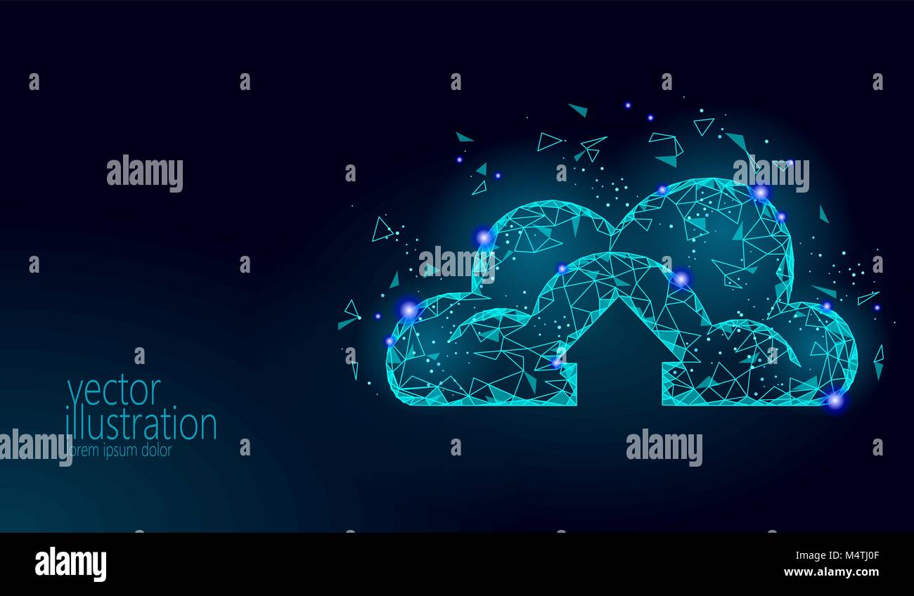 Il cloud computing online storage a basso poli. Futuro poligonale internet moderna tecnologia aziendale. Blu brillante dati globali per lo scambio di informazioni di sfondo disponibili illustrazione vettoriale Illustrazione Vettoriale