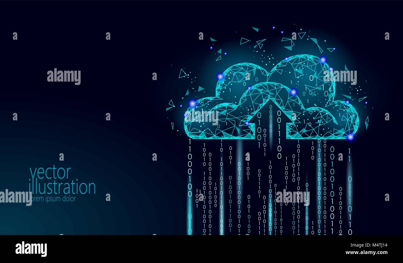 Il cloud computing online storage a basso poli. Futuro poligonale internet moderna tecnologia aziendale. Blu brillante dati globali per lo scambio di informazioni di sfondo disponibili illustrazione vettoriale Illustrazione Vettoriale
