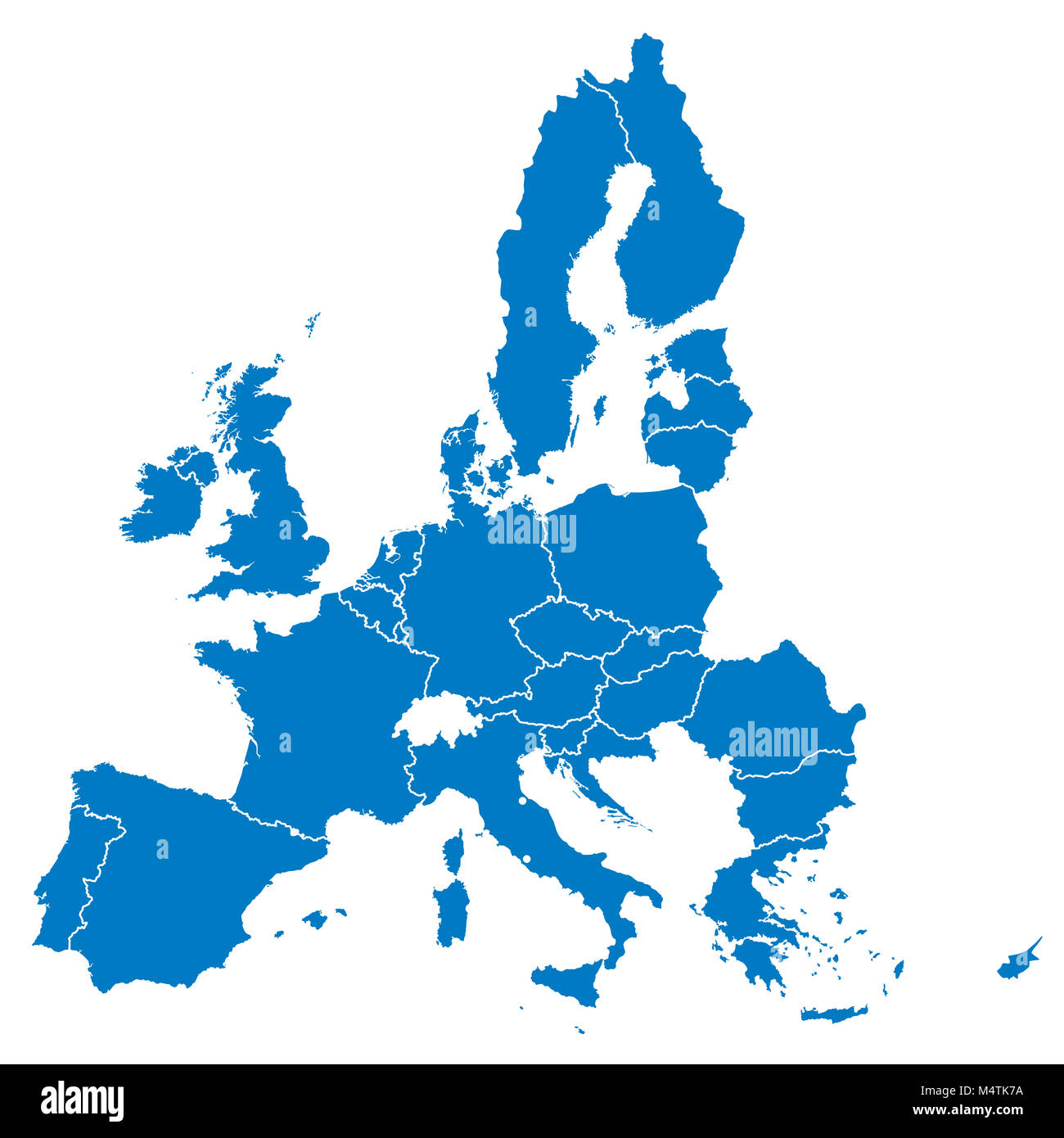 Unione Europea, isolato su sfondo bianco, con tutti i singoli paesi. Tutti i 28 Stati membri dell'UE, colorato in blu. Politica e unione economica in Europa. Ho Foto Stock