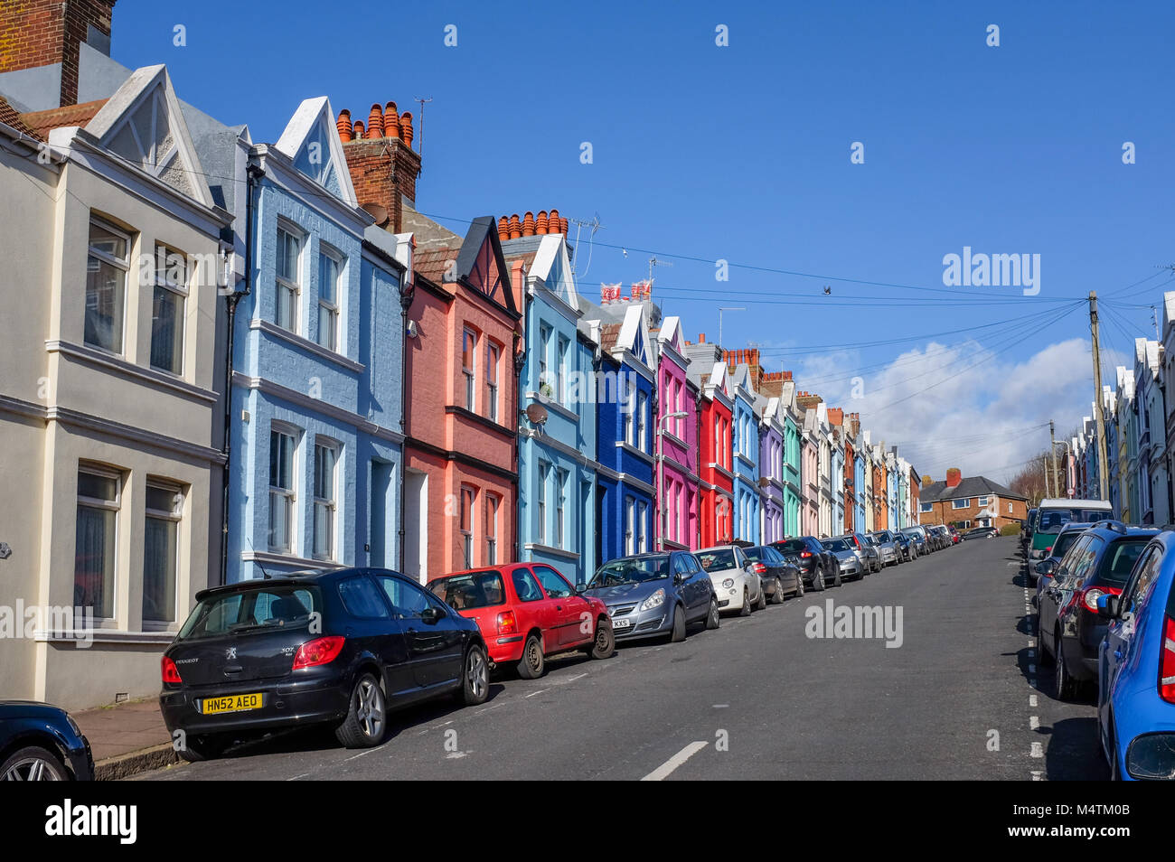 Brighton UK - case e case multicolore famose in Blaker Street Foto Stock