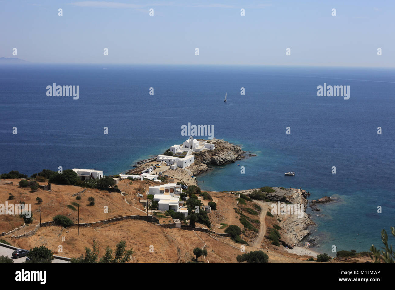 Il più famoso spot sull'isola di Sifnos è Chrysopigi.Mar Egeo, Cicladi Grecia Foto Stock