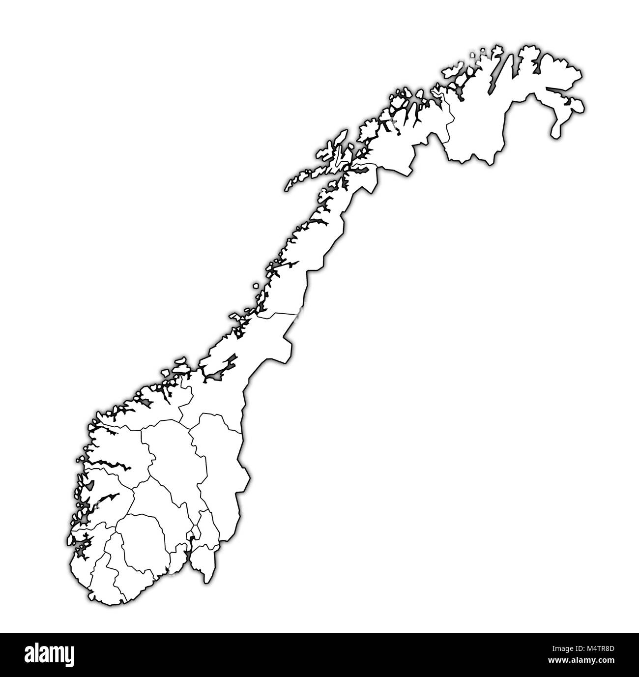 Divisioni amministrative e i confini sulla mappa di Norvegia su sfondo whitel Foto Stock