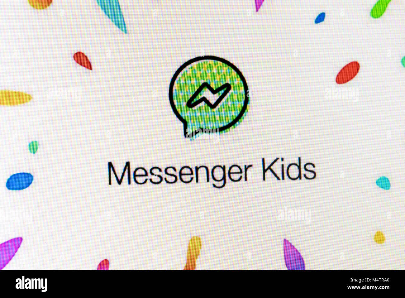 LONDON, Regno Unito - 18 febbraio 2018: Facebook Messenger logo bambini sullo schermo di un computer. Facebook Messenger kids è un social media chat app progettate per i bambini. Foto Stock