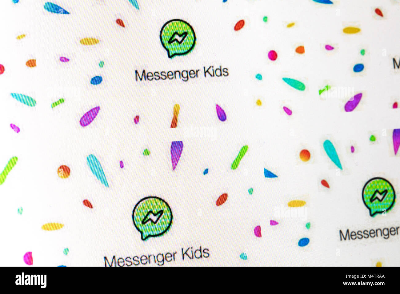 LONDON, Regno Unito - 18 febbraio 2018: Facebook Messenger logo bambini sullo schermo di un computer. Facebook Messenger kids è un social media chat app progettate per i bambini. Foto Stock