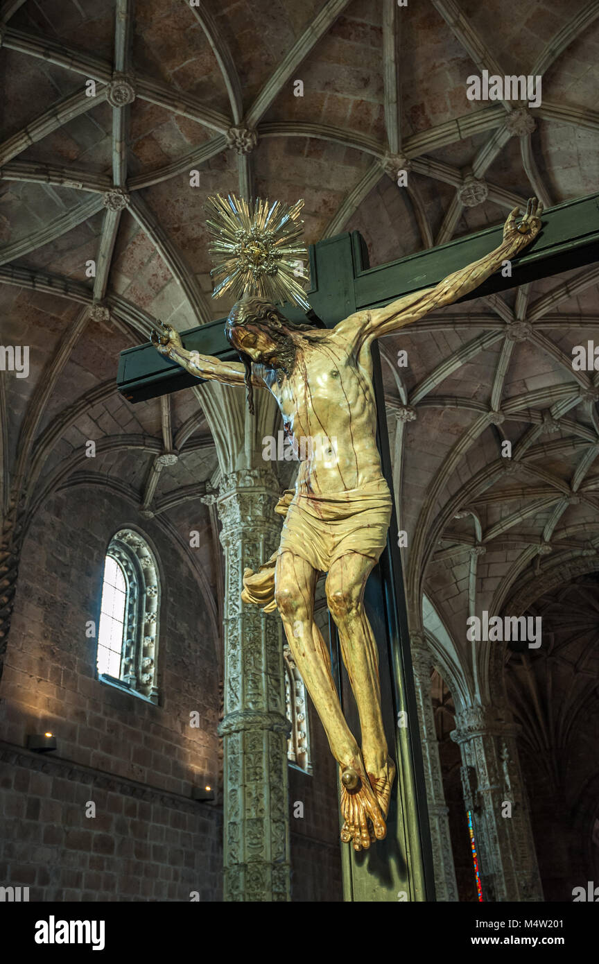 Cristo crocifisso scultura in il Monastero di Jeronimos, Lisbona, Portogallo Foto Stock